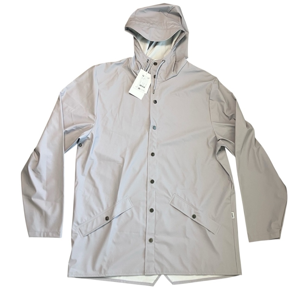 Rains Flint Rain Jacket Mens XL Light Gray Waterproof Hooded Minimalist 12010